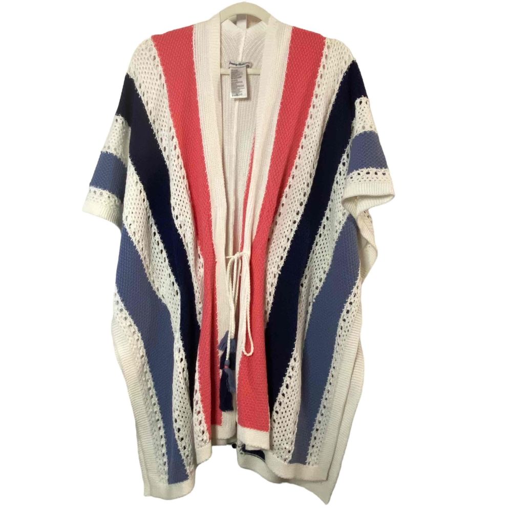 Tommy Bahama Womens Tassel Tie Front Crocheted Poncho Swim Cover-Up Size OS